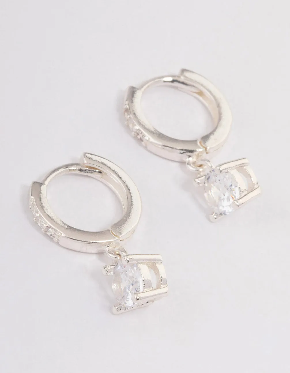 Silver Plated Solitaire Drop Huggie Earrings