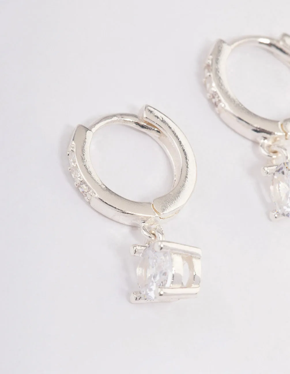 Silver Plated Solitaire Drop Huggie Earrings