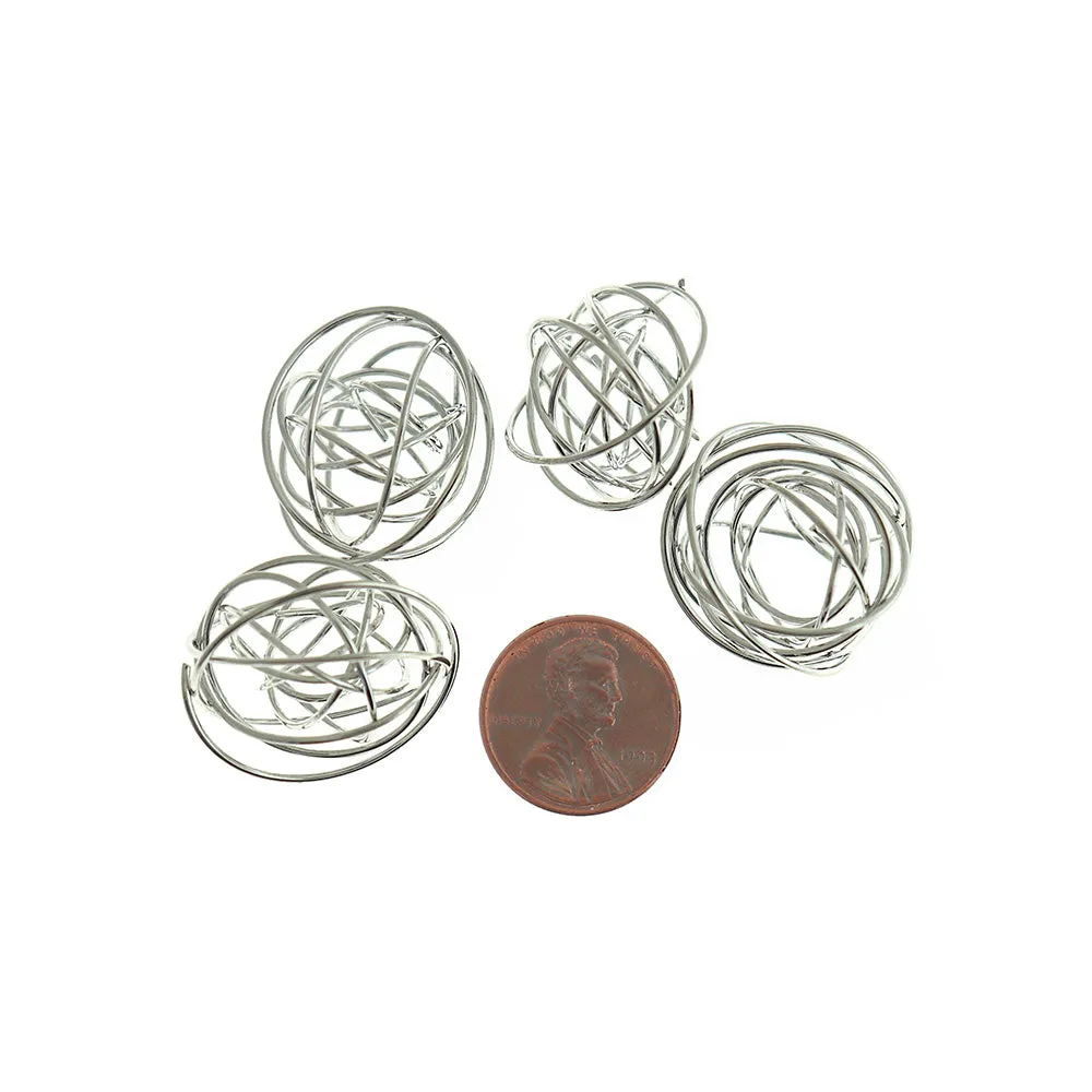 Silver Tone Spiral Bead Cages - 25mm x 23mm - 6 Pieces - FD1068