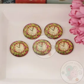 Small Round Glass Cabochon - Pink Floral Clock