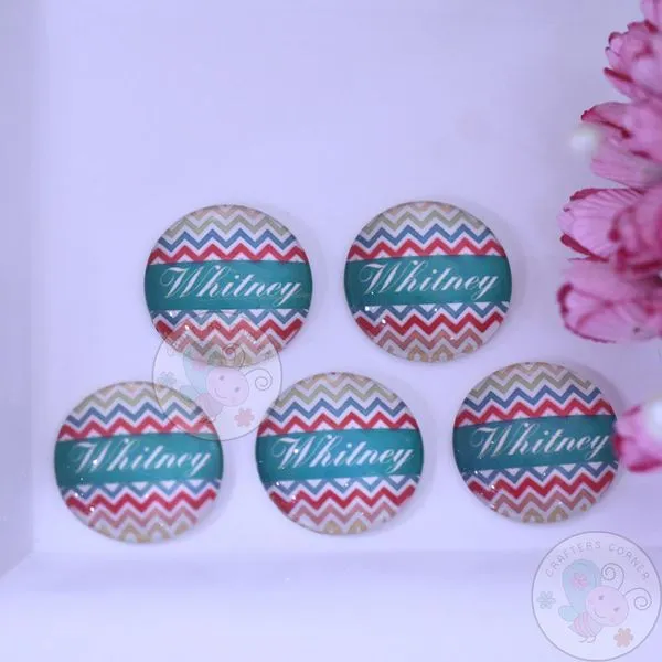 Small Round Glass Cabochon -Zig Zag