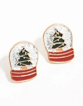 Snow Globe Gold Stud Earrings