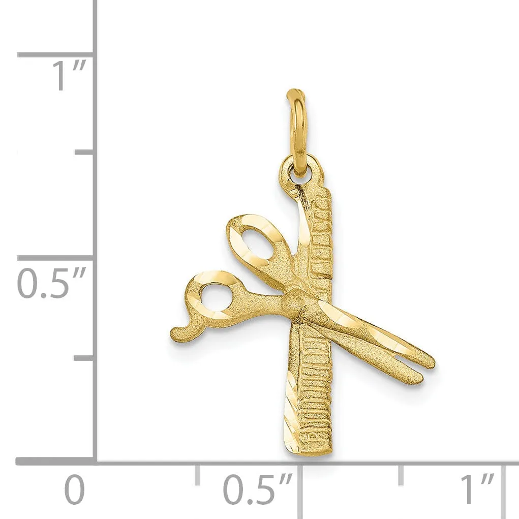 Solid 10k Yellow Gold Comb and Scissors Pendant