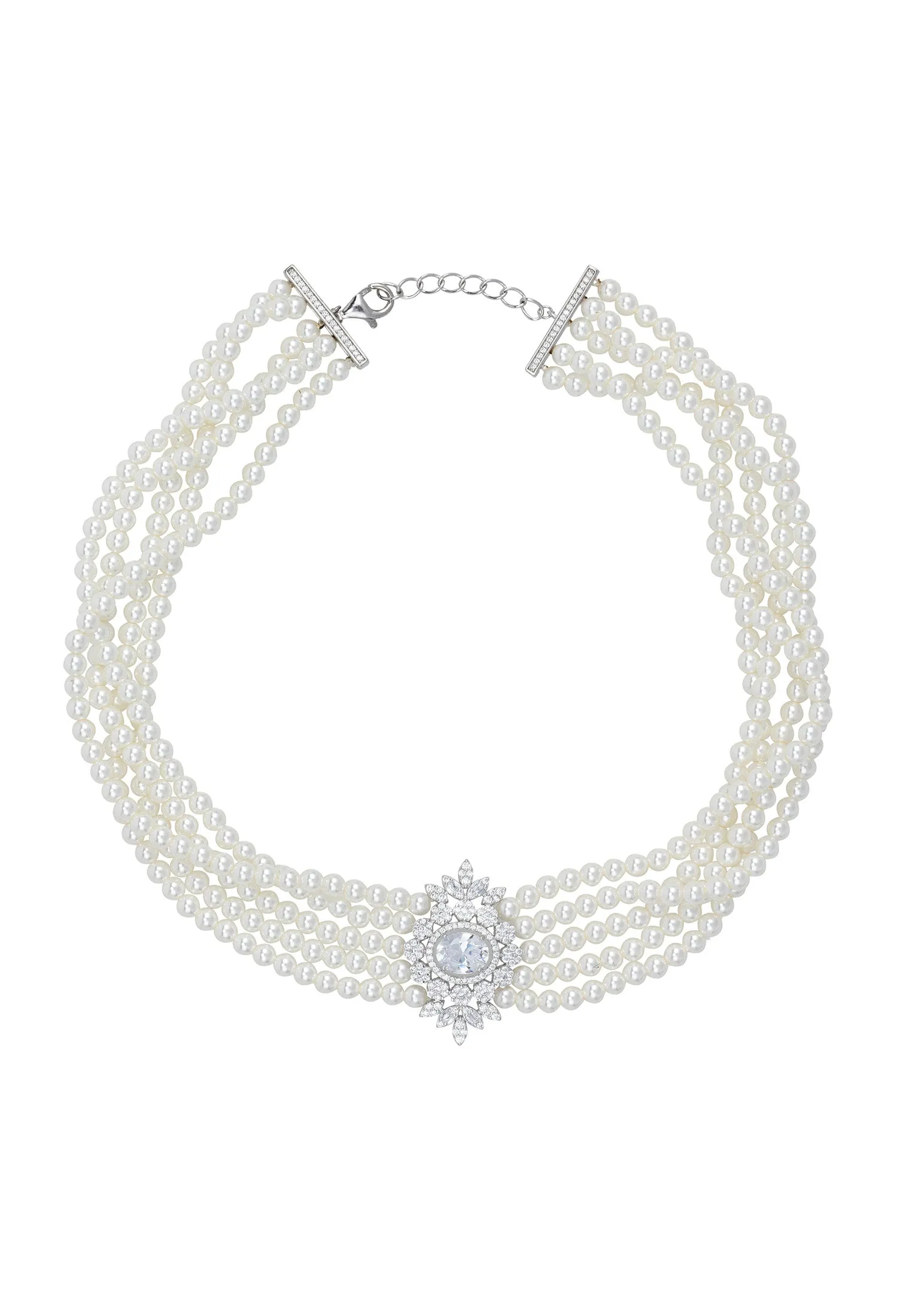 Spencer Pearl Strand Choker Necklace Silver