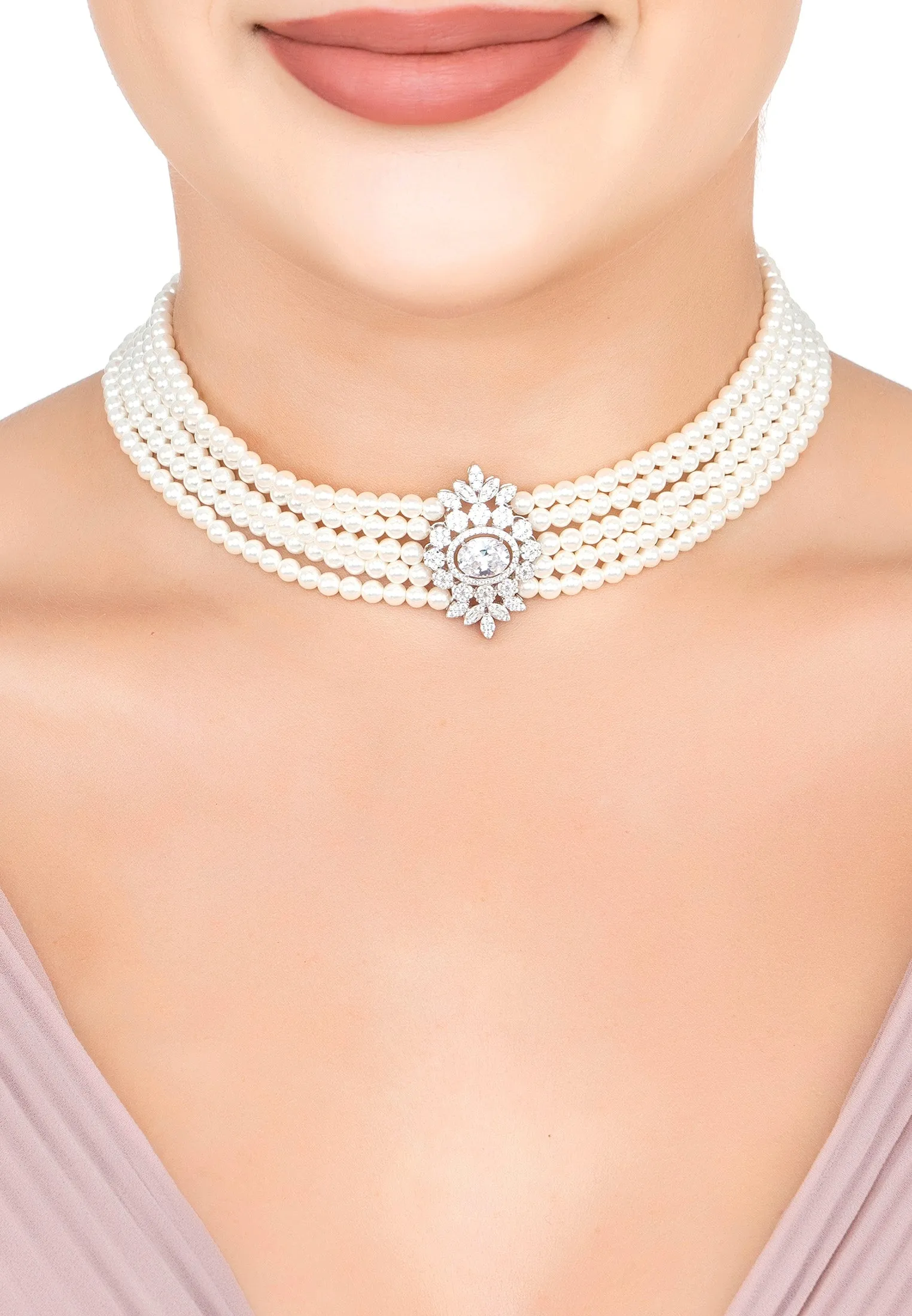 Spencer Pearl Strand Choker Necklace Silver