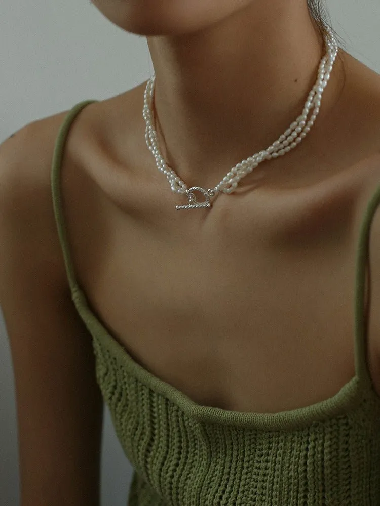 Three Layers Ot Buckle Pearl Necklace