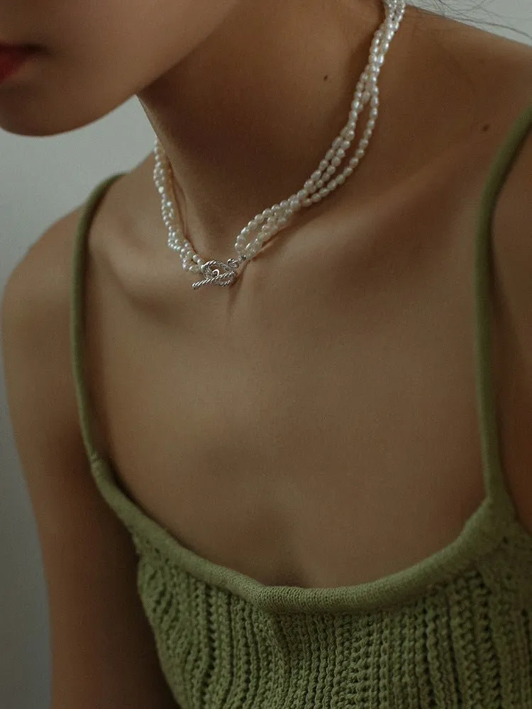 Three Layers Ot Buckle Pearl Necklace