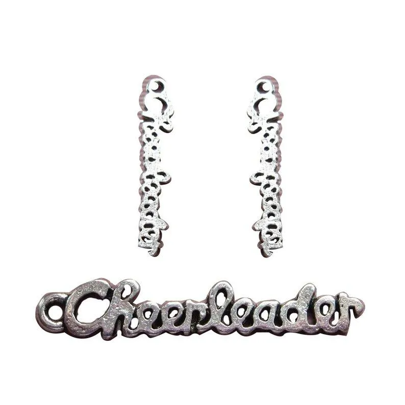 Tibetan Silver Cheerleader WORD NAME TAG 28mm x 6mm Charms Pendants