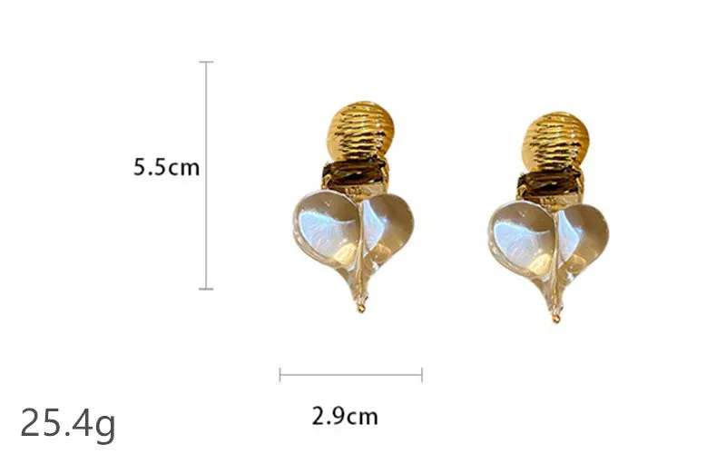 VAIGE Elegant Vintage Heart-Shaped Transparent Acrylic Drop Earrings with Round Metal Accents in Chic Gold and Silver