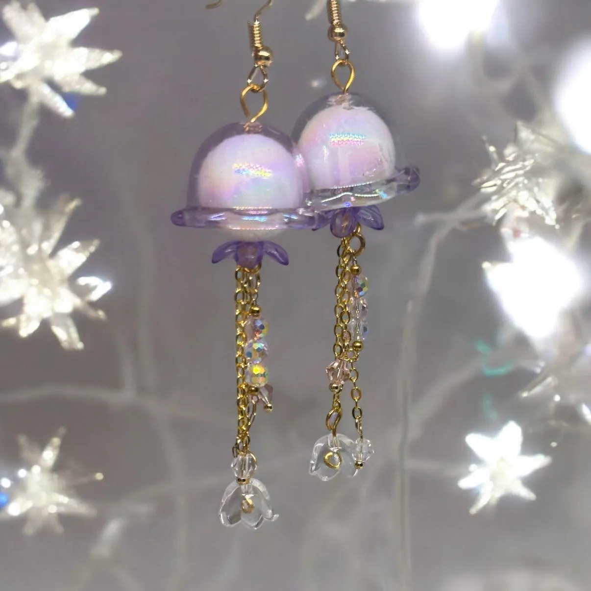 Whimsical - purple sparkly clear Jellyfish earrings | sea creature zoology earrings | colourful clear rhinestones dangle earrings | halgoram fun y2k earrings