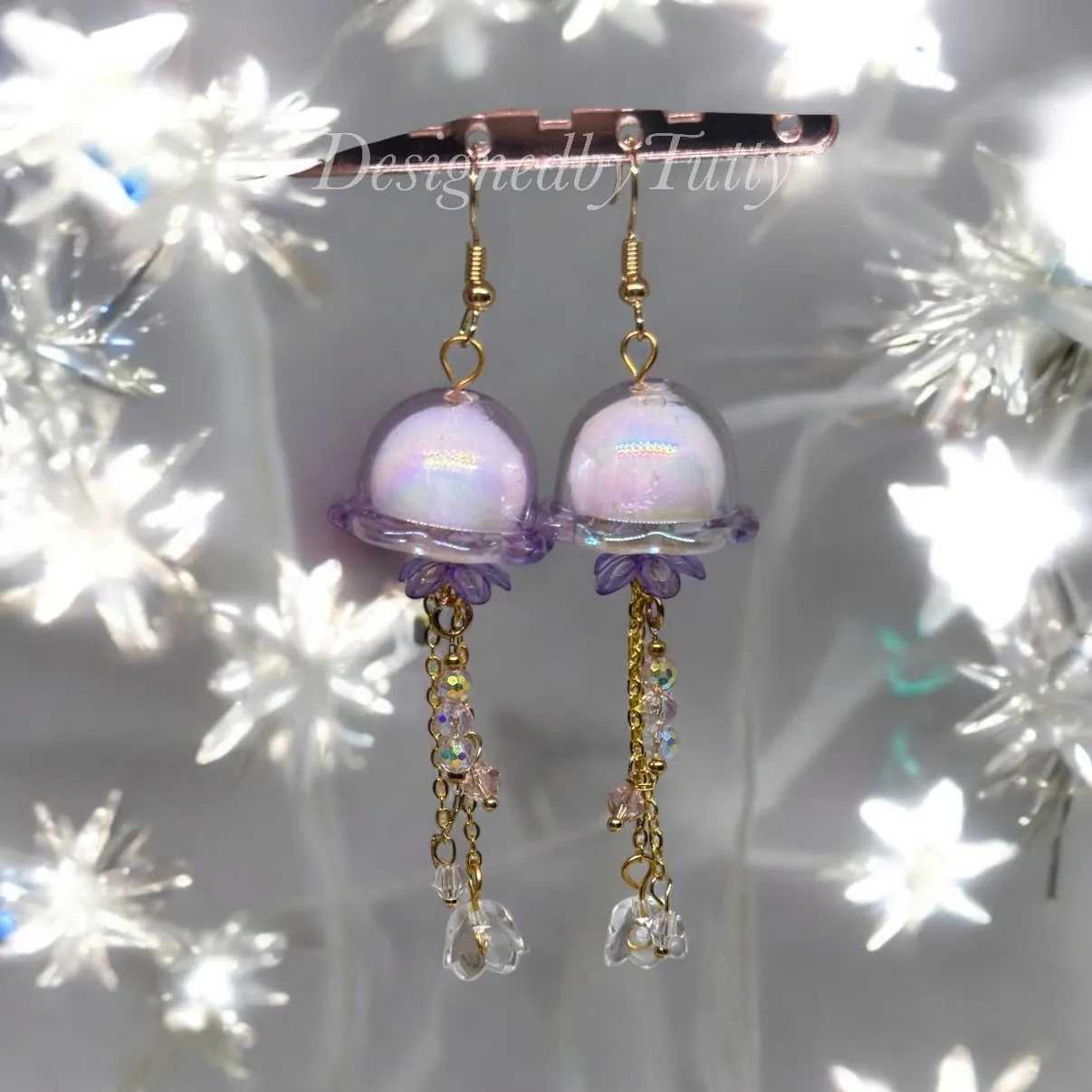 Whimsical - purple sparkly clear Jellyfish earrings | sea creature zoology earrings | colourful clear rhinestones dangle earrings | halgoram fun y2k earrings