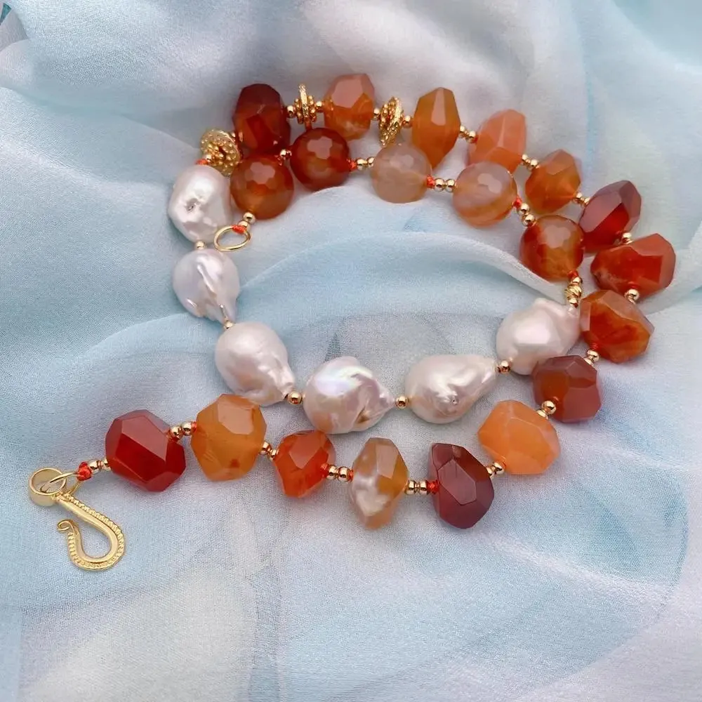 White Baroque Pearl & Carnelian Necklace