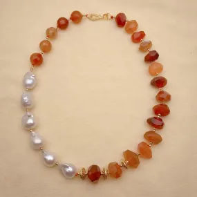 White Baroque Pearl & Carnelian Necklace