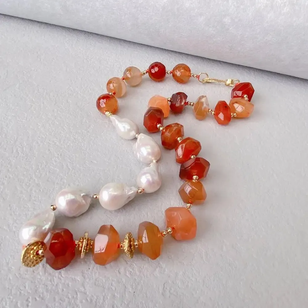 White Baroque Pearl & Carnelian Necklace