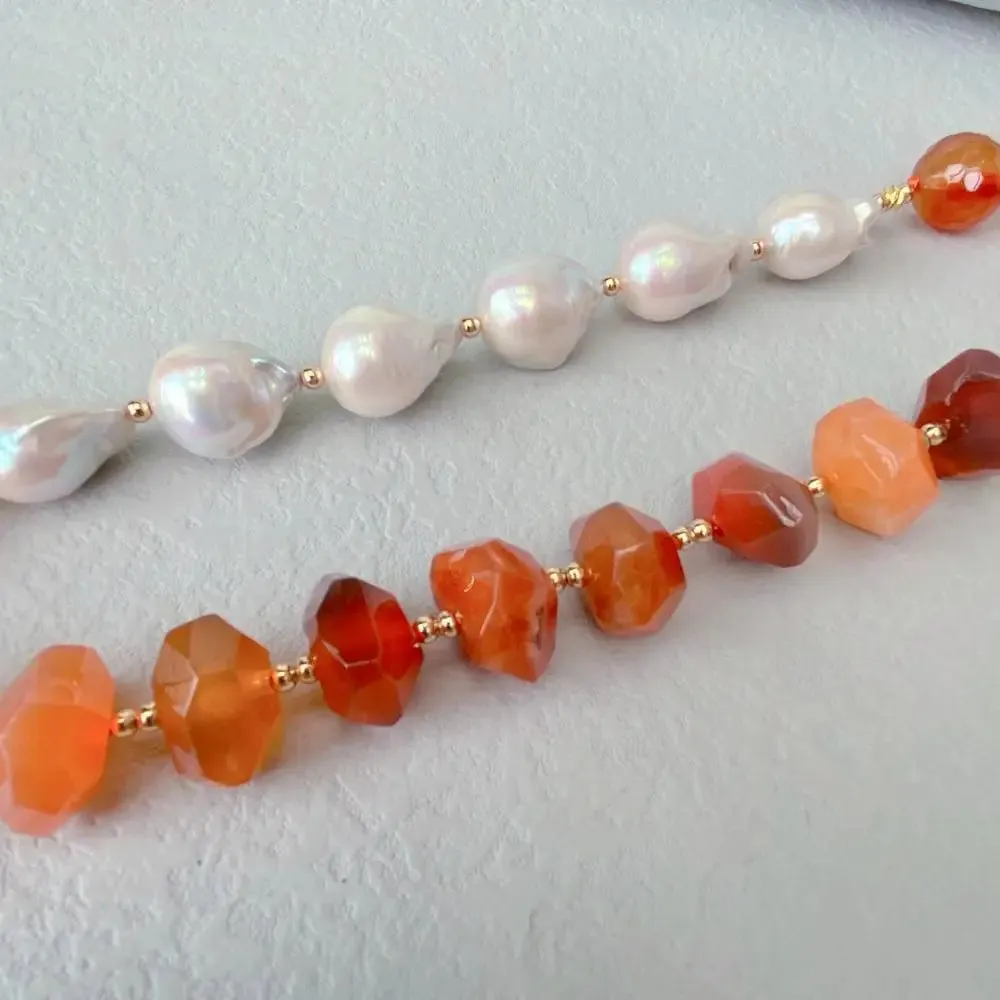 White Baroque Pearl & Carnelian Necklace