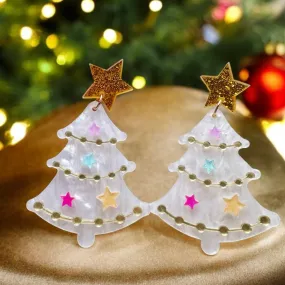 White christmas tree earrings | acrylic art decor earrings | lighweight earrings