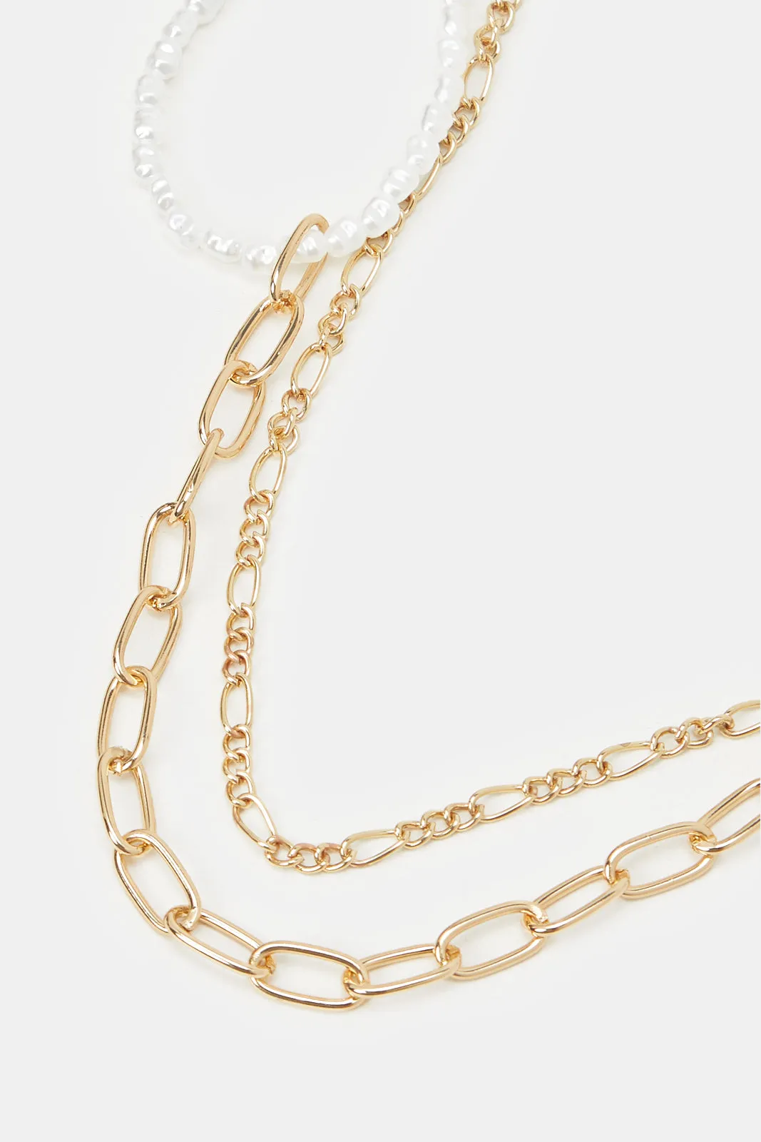 Women Gold And White Embellished pearl Necklace