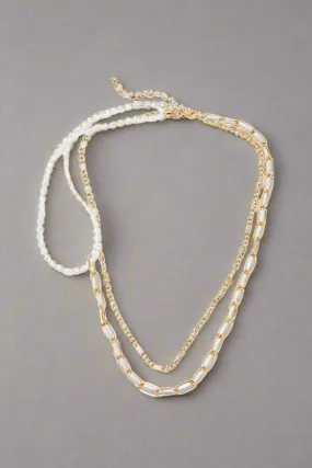 Women Gold And White Embellished pearl Necklace