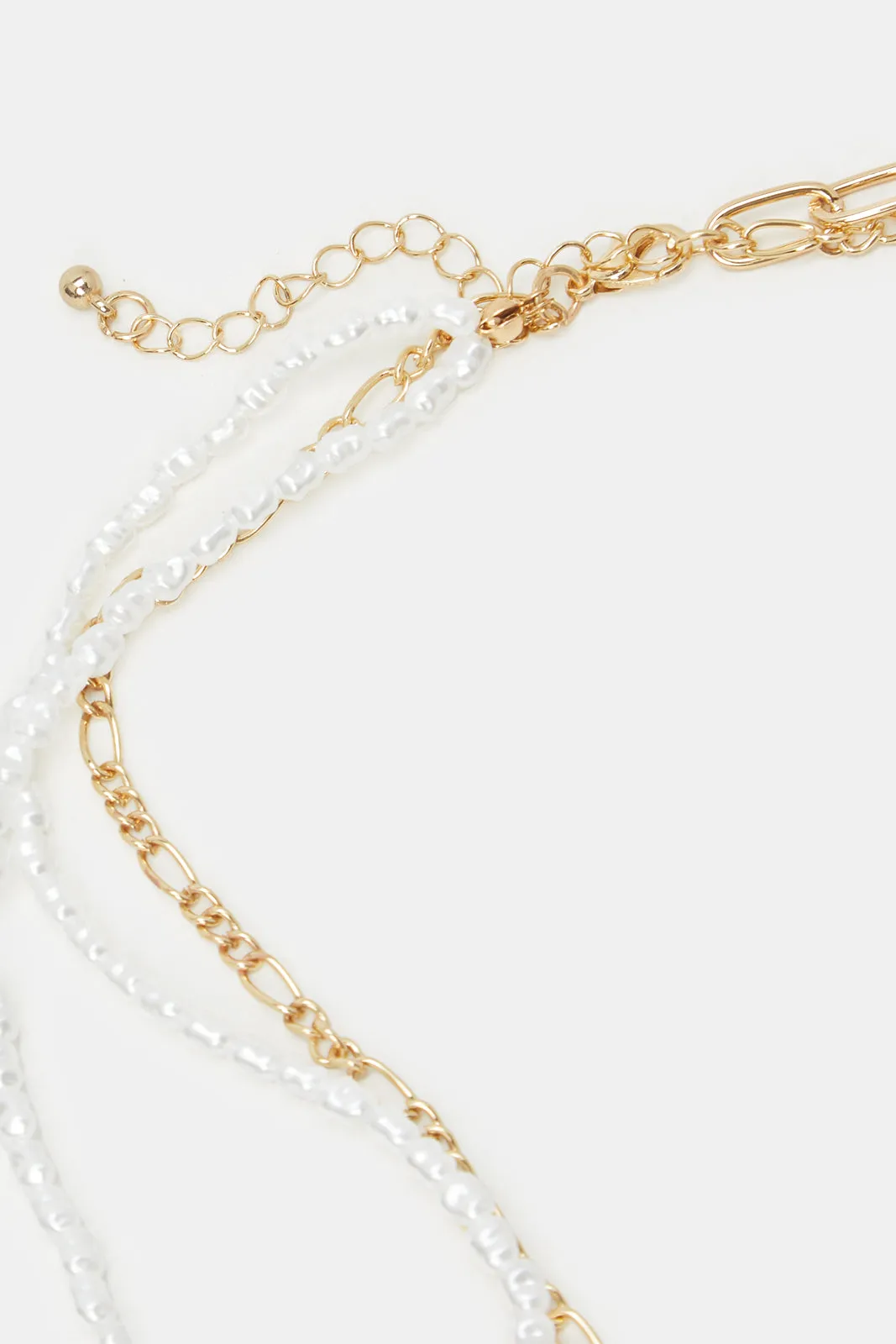 Women Gold And White Embellished pearl Necklace